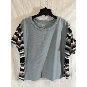 Cleo & Wolf Women's XL Blue Blouse w/ Crochet Sleeves & Sides